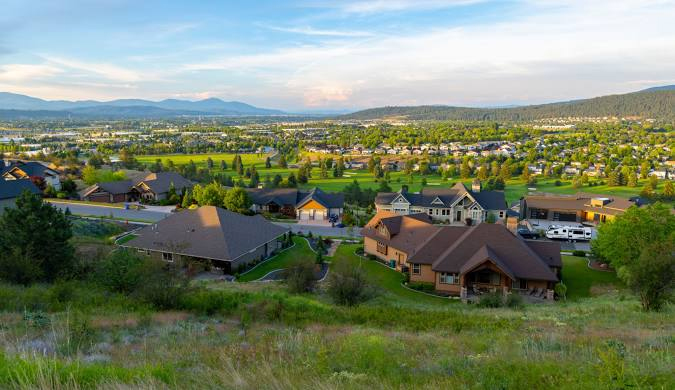 View of Rathdrum, Idaho neighborhoods and surrounding North Idaho hills